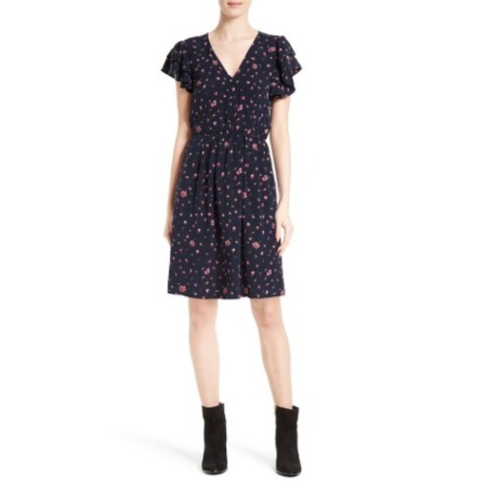 Rebecca Taylor Floral Silk Blend‎ Flutter Sleeve Mini Dress Feminine Romantic 4